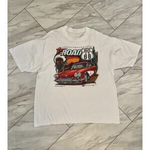 Vintage 90s Chevrolet 61 Corvette Retro Ralph White Route 66 Graphic T-Shirt XXL